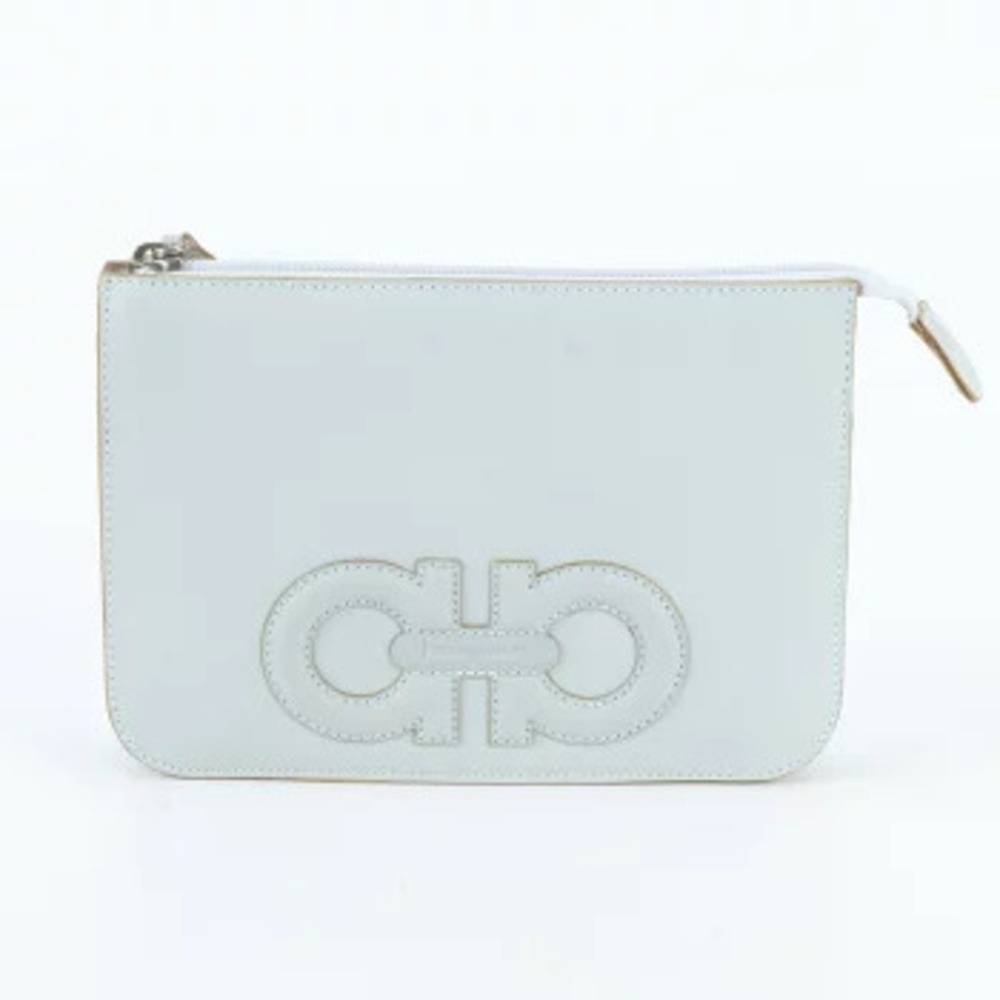 Salvatore Ferragamo Gancini Leather Pouch Bag Pouch 2Way Shoulder Bag White